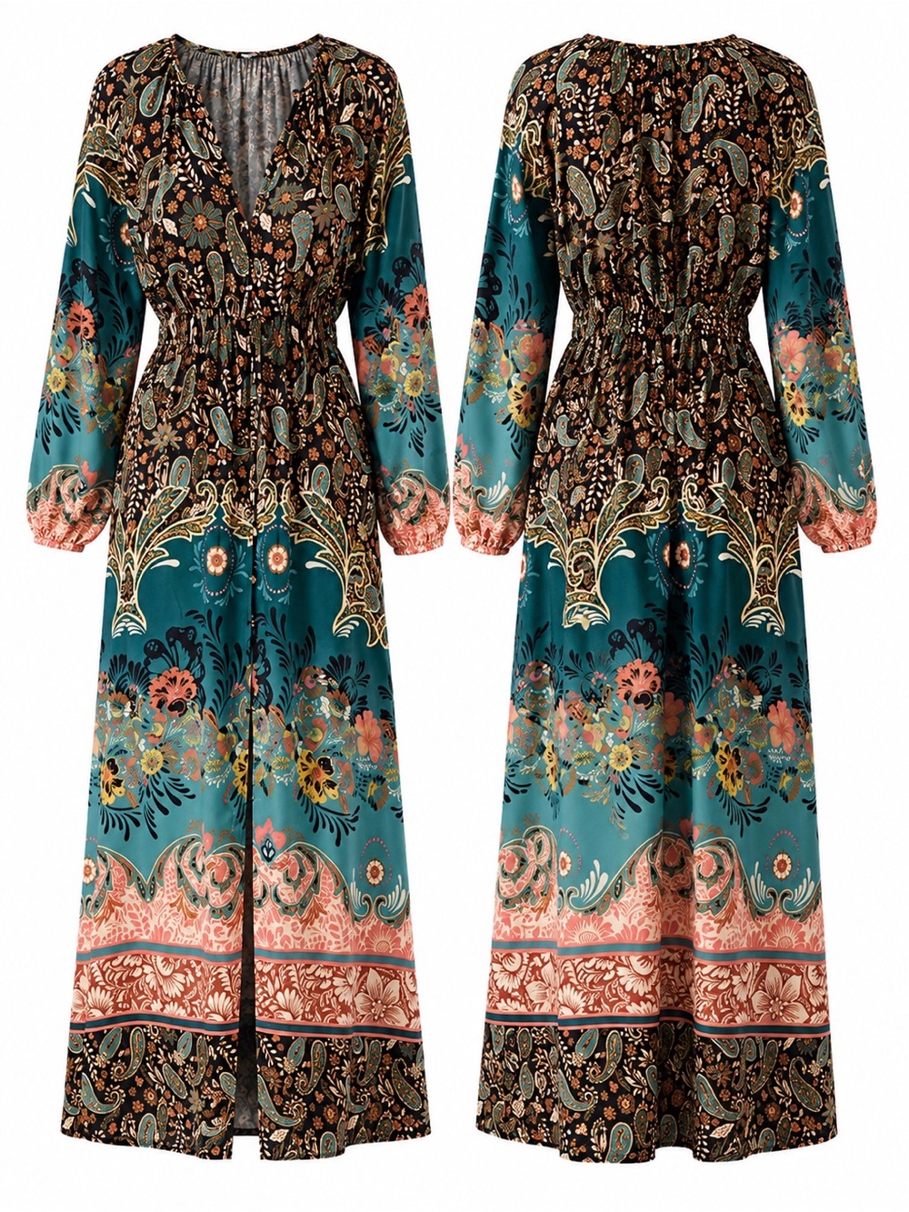 O’Neill Weslynn Boho Paisley Floral Maxi Dress Size Medium Teal Resort Dress - Picture 4 of 16